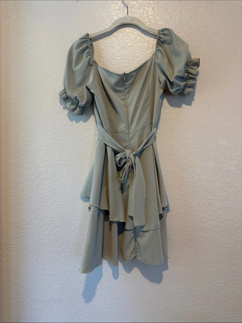 Sage Green Puff Sleeve A-Line Dress - Brand Unknown - Picture 3 of 3